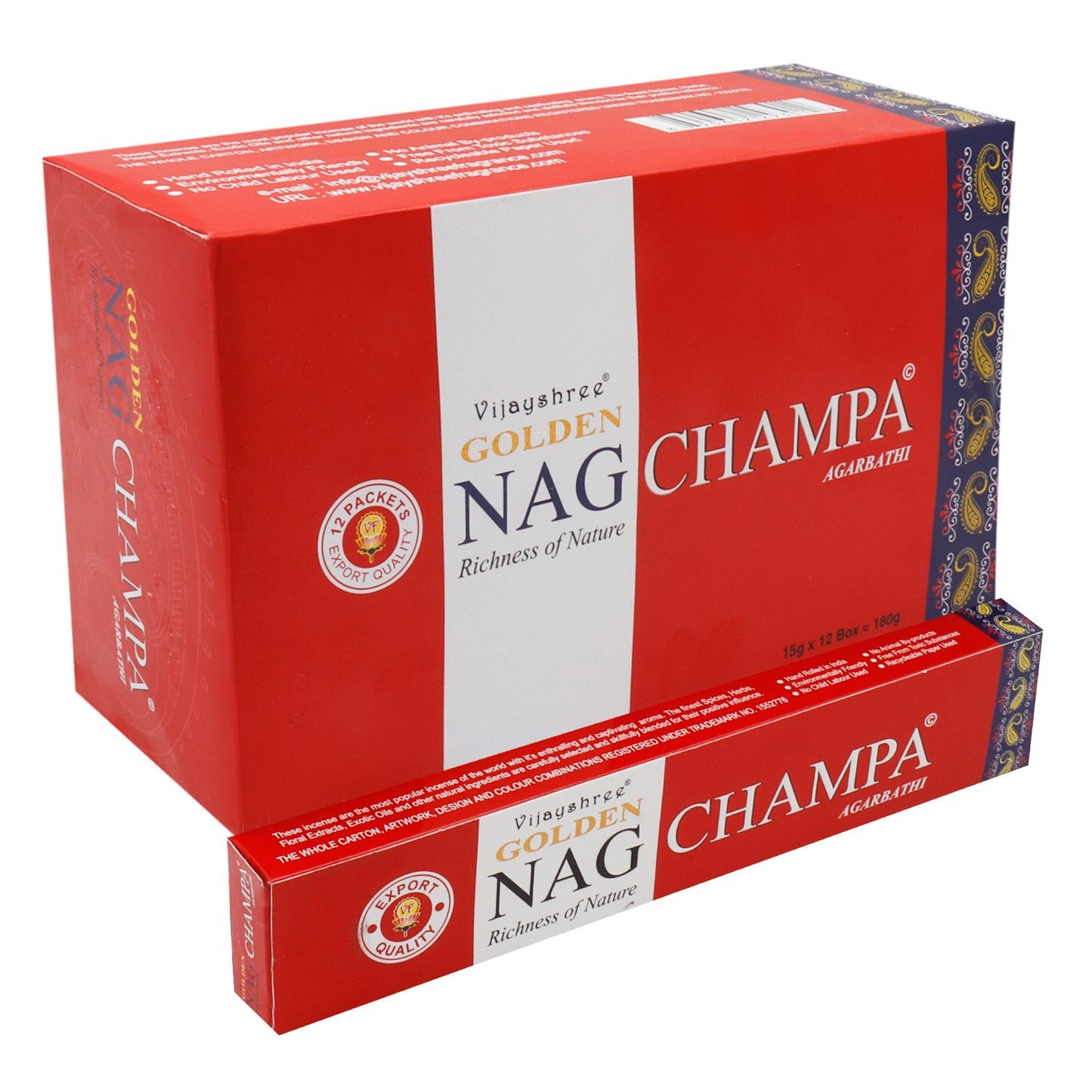 Golden Nag Champa Premium Set - 12 Packungen handgerollte Räucherstäbchen
