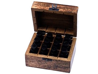 Aromatherapie-Set Premium: 12 ätherische Öle in handgeschnitzter Mangoholz-Box