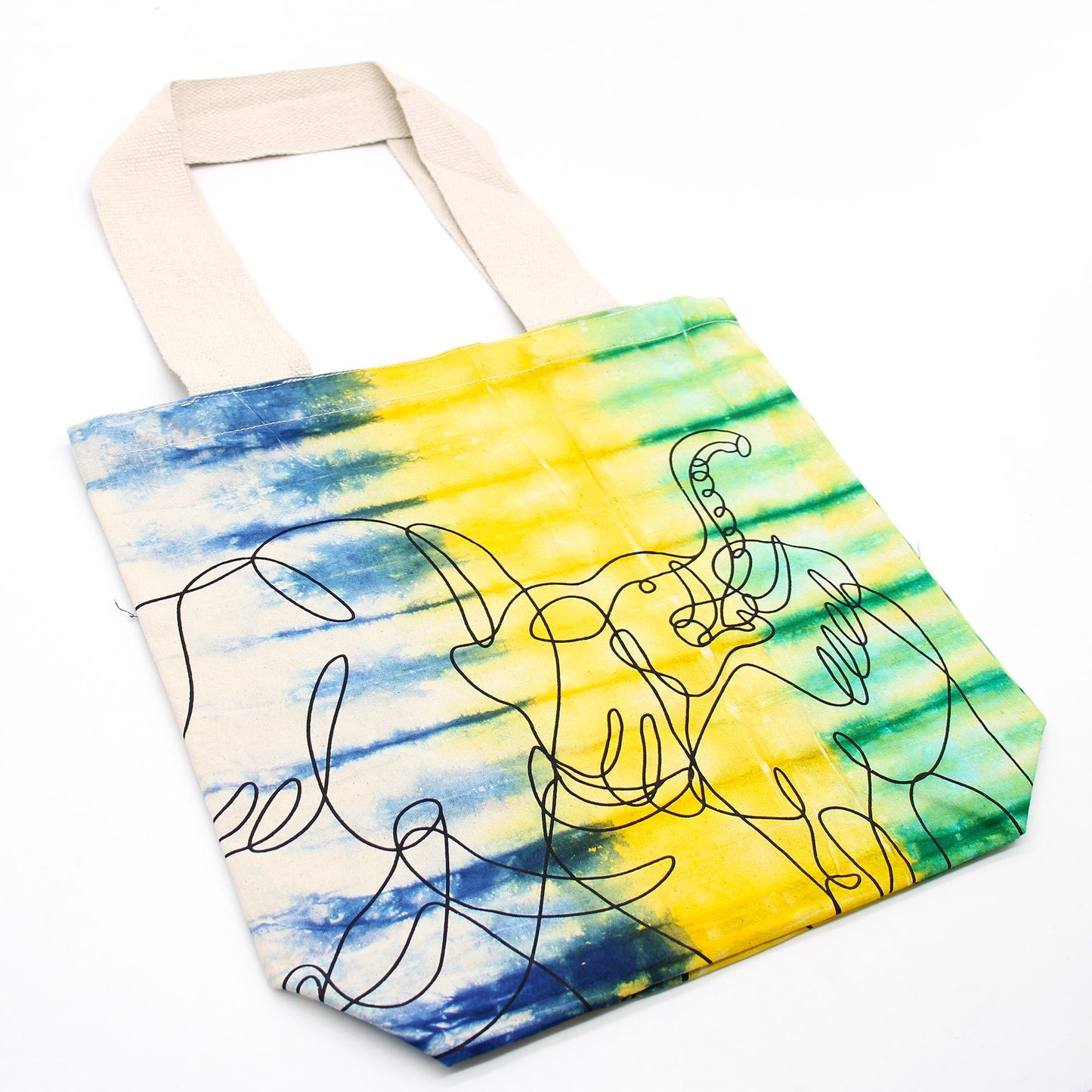 Batik Baumwolltasche 'Elefanten' – Handgefertigtes Unikat mit Naturhenkel
