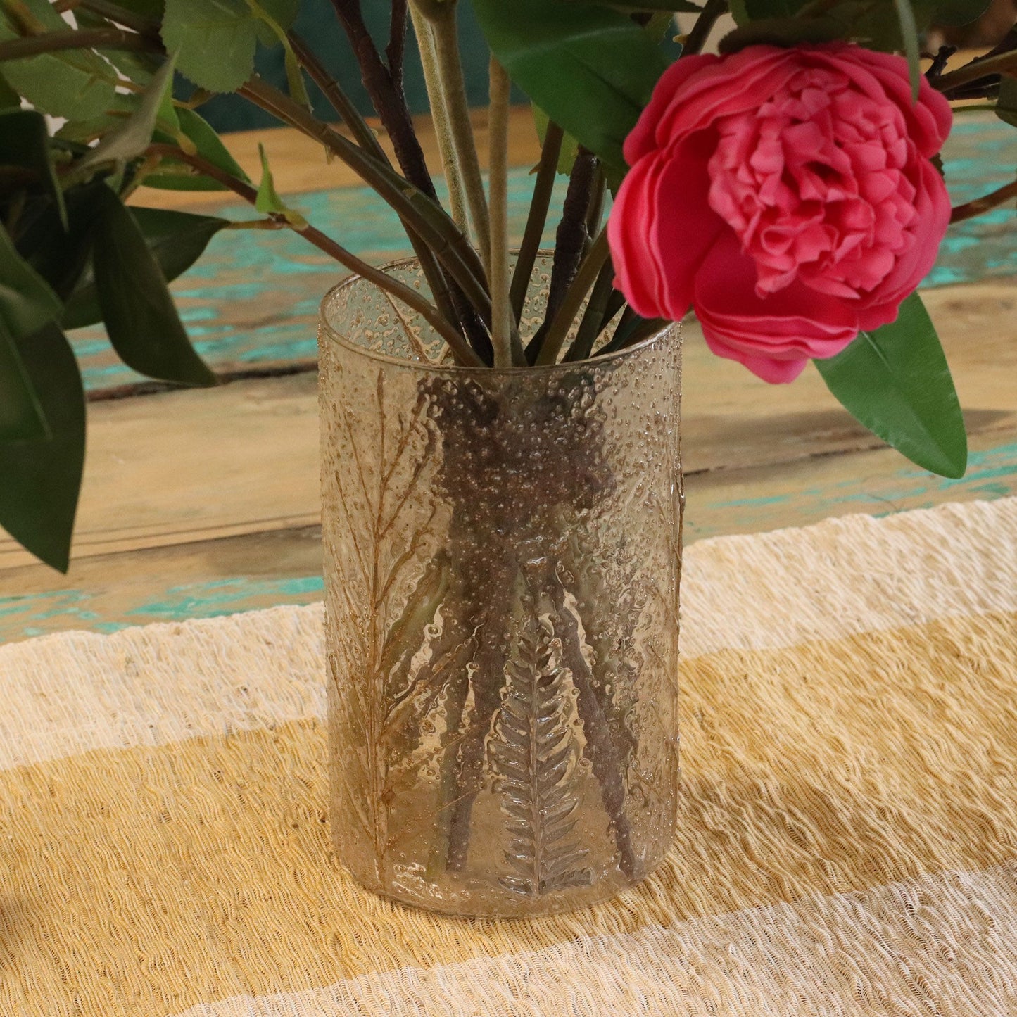 Pino Glasvase – Hohe Vase mit echten Blättern im Glas