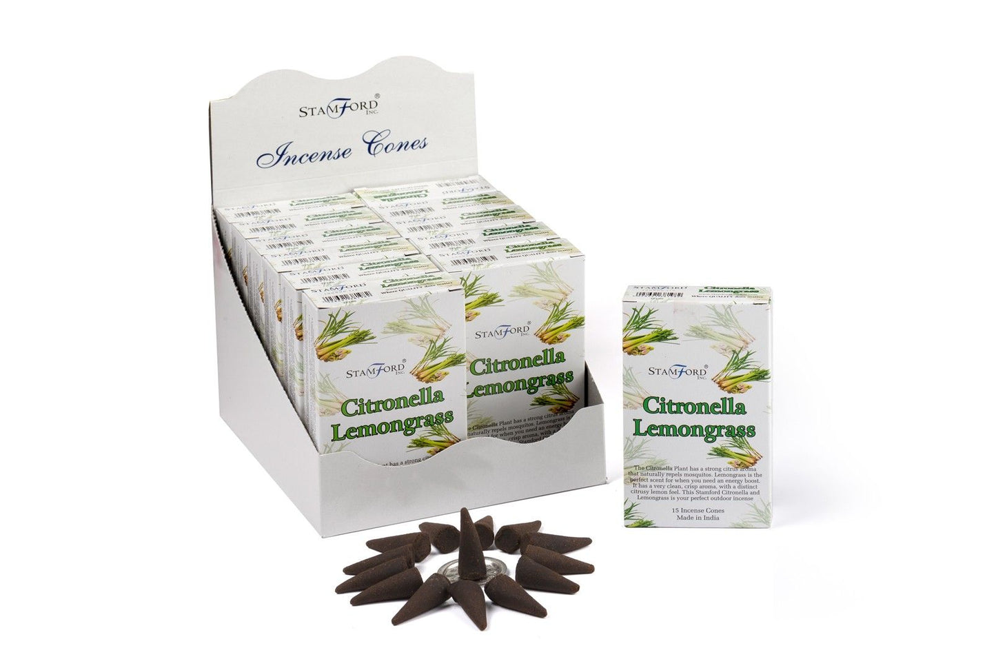 Räucherkegel-Set Citronella & Zitronengras – 15 Stück inkl. Metallhalter
