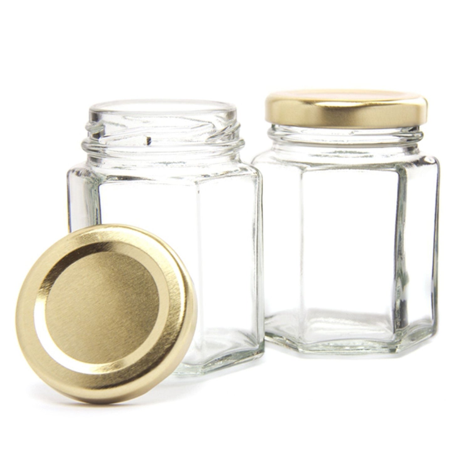 Sechseck-Glas mit Drehverschluss, 150 ml – Goldener Deckel