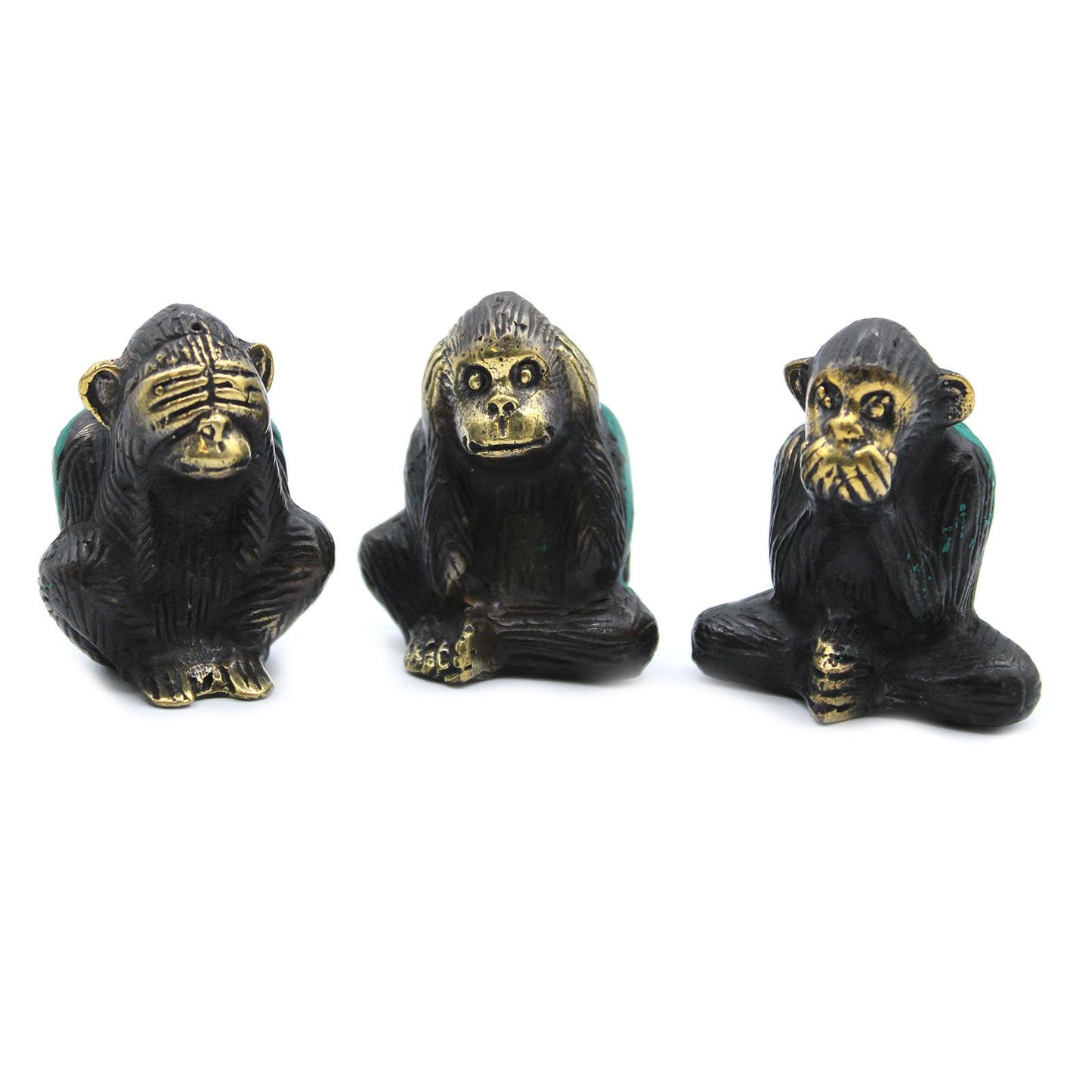 Dreier-Set Weisheitsaffen - Handgefertigte Messing-Skulpturen für Harmonie