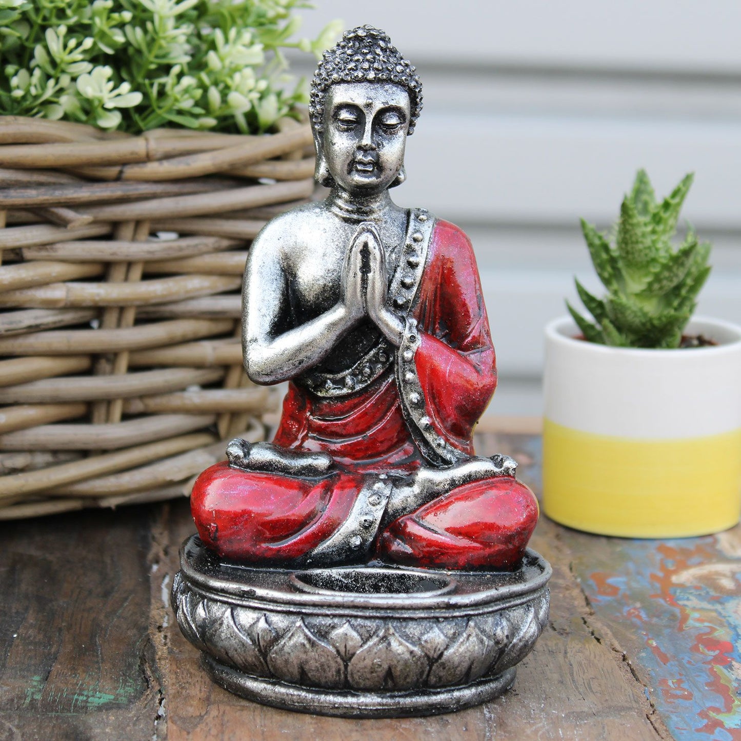 Handbemalte Buddha-Kerzenfigur in Rot - Medium - Für Harmonie und Ruhe