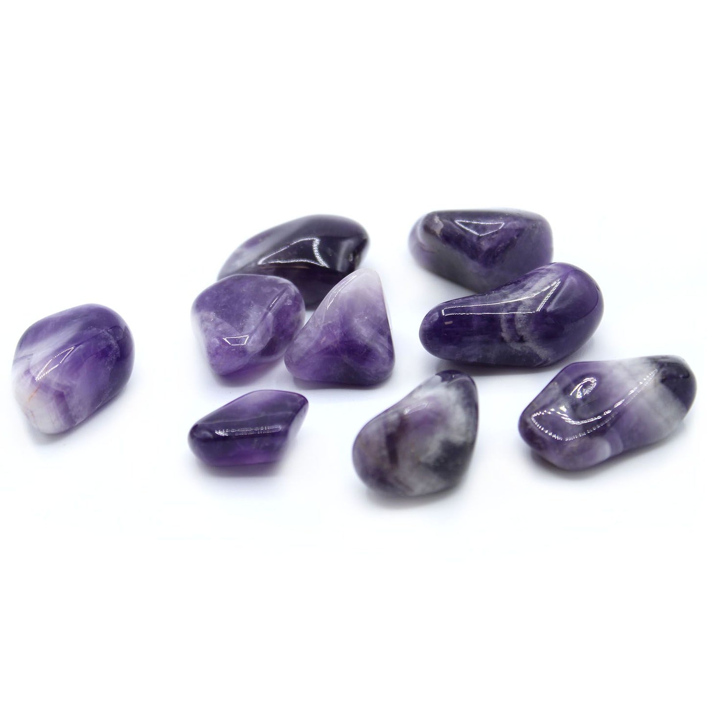 Amethyst-Bänder Trommelsteine Set - 24 natürliche Unikate