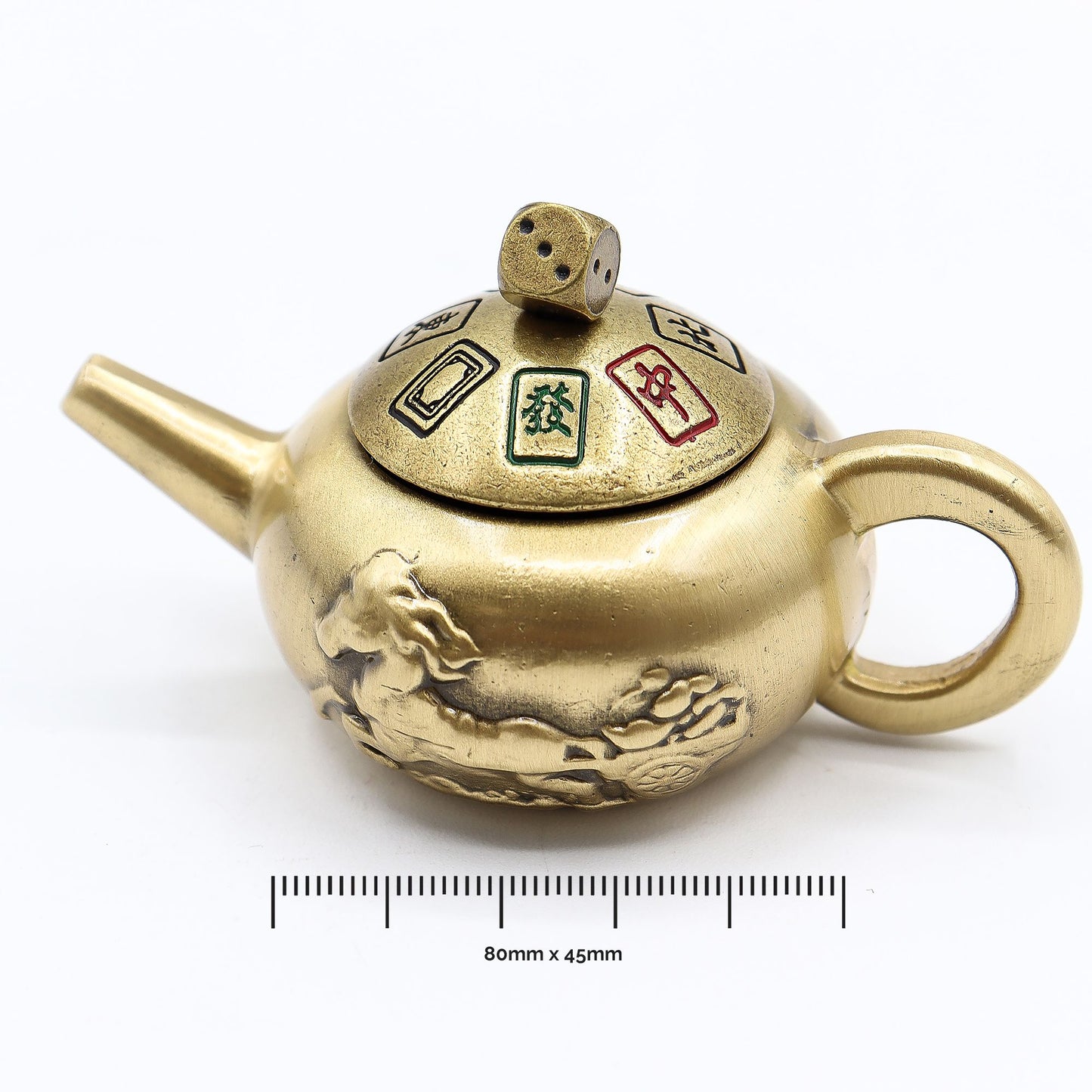 Feng Shui Glücks-Teekanne mit Würfel-Dreh – Messing-Talisman & Entscheidungshelfer