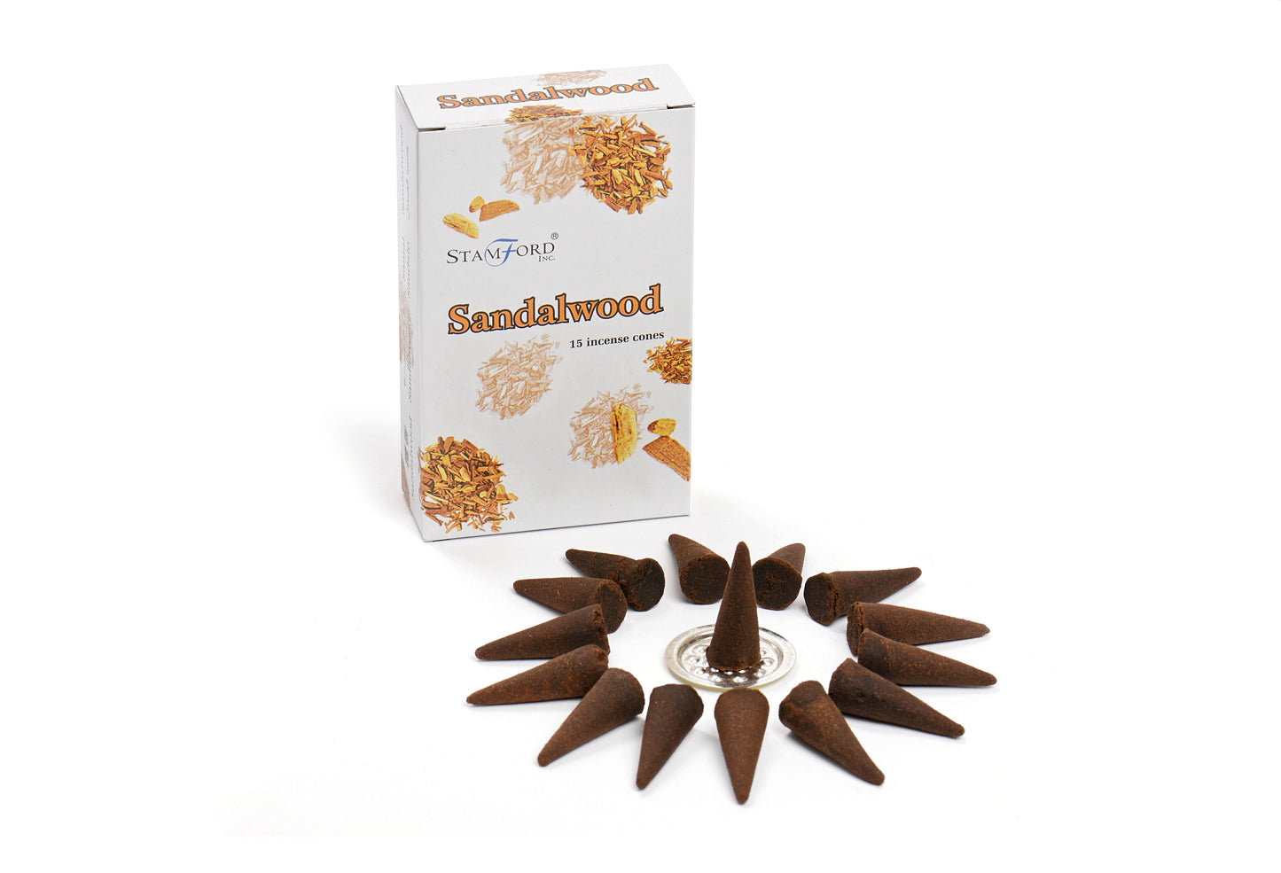 Stamford Premium Räucherkegel Sandelholz – Set mit 15 Kegeln & Metallhalter