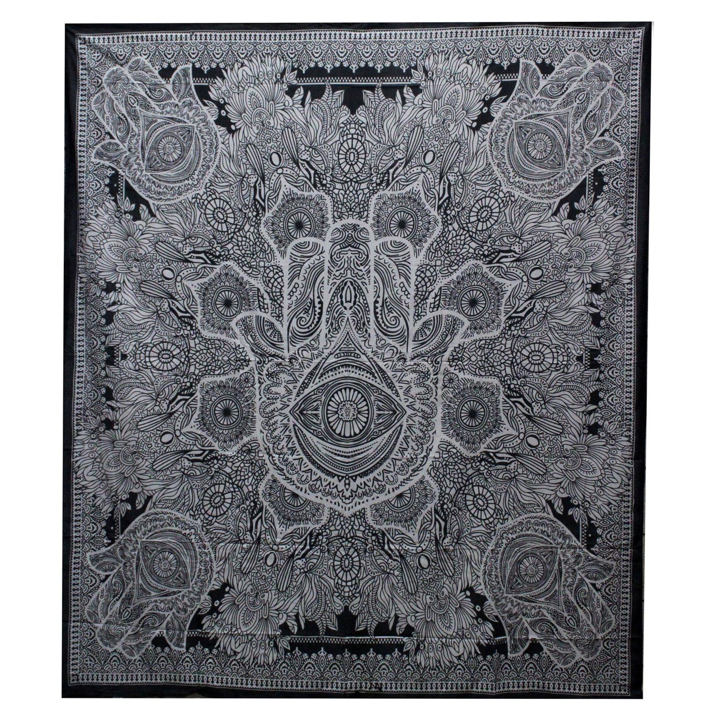 Hamsa Tagesdecke & Wandbehang 230x200 cm – Handgedrucktes Baumwoll-Kunstwerk