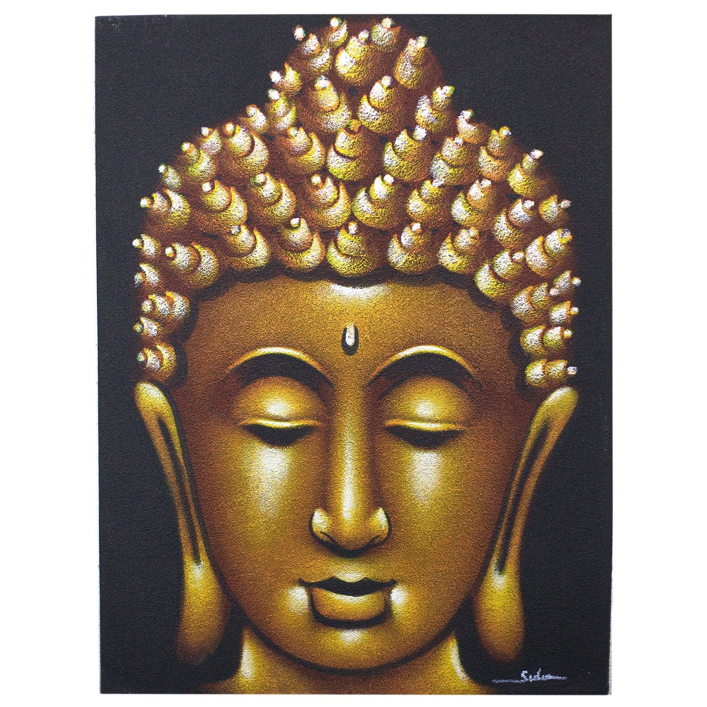 Leinwandgemälde Buddha in Goldsand - Handgefertigte Kunst aus Bali