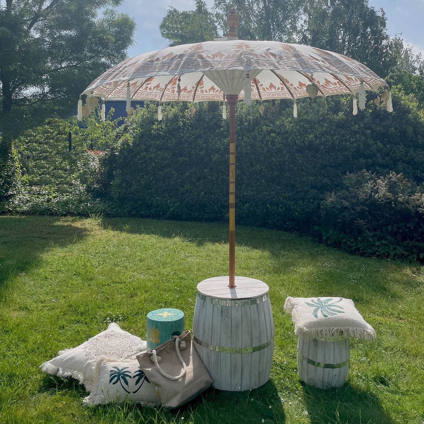 Dekoschirm Bali Design in Naturfarben, 200 cm – Handgefertigt aus Canvas und Holz