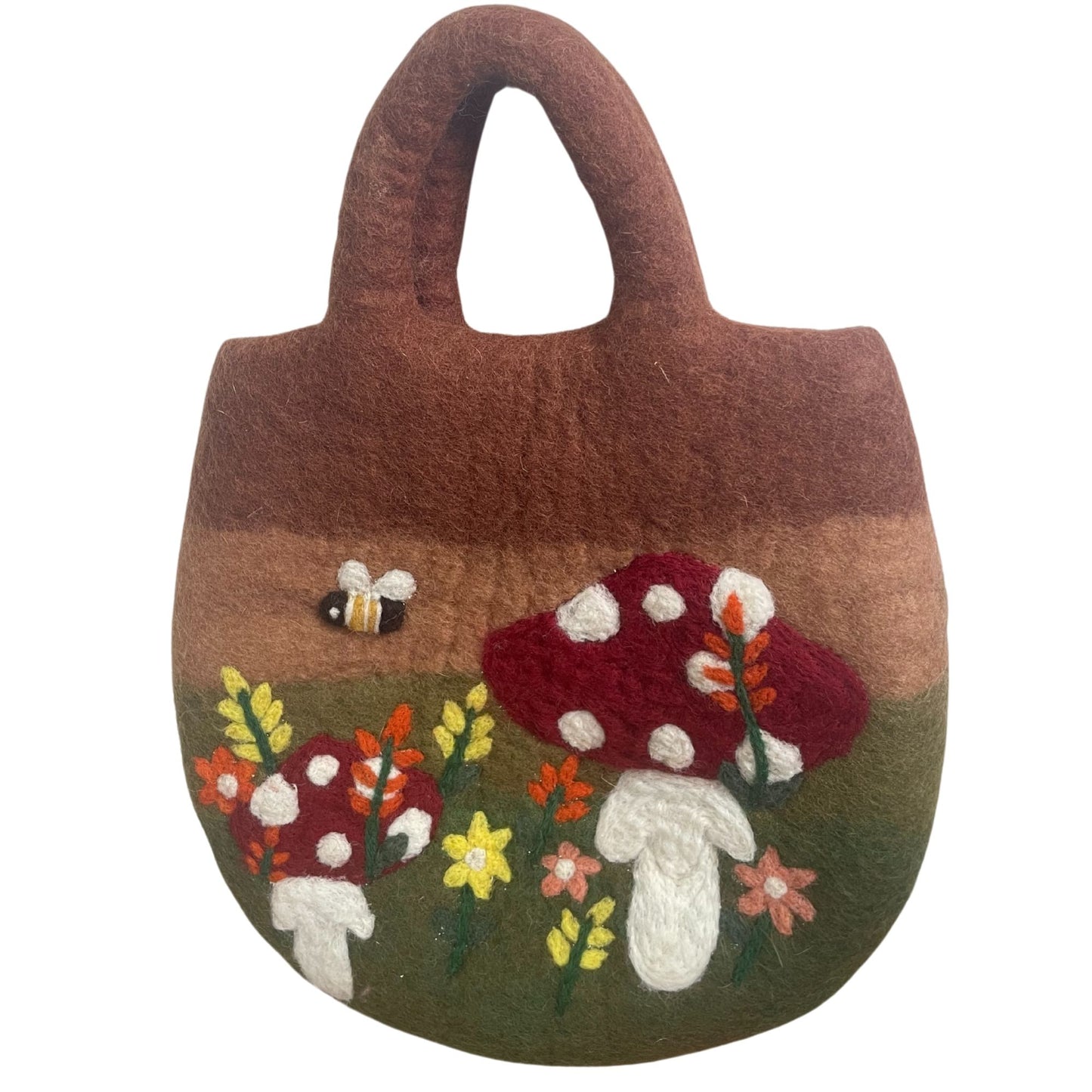 Filztasche 'Pilzgarten' – Handgefertigtes Natur-Unikat aus Wolle, 35 x 27 cm