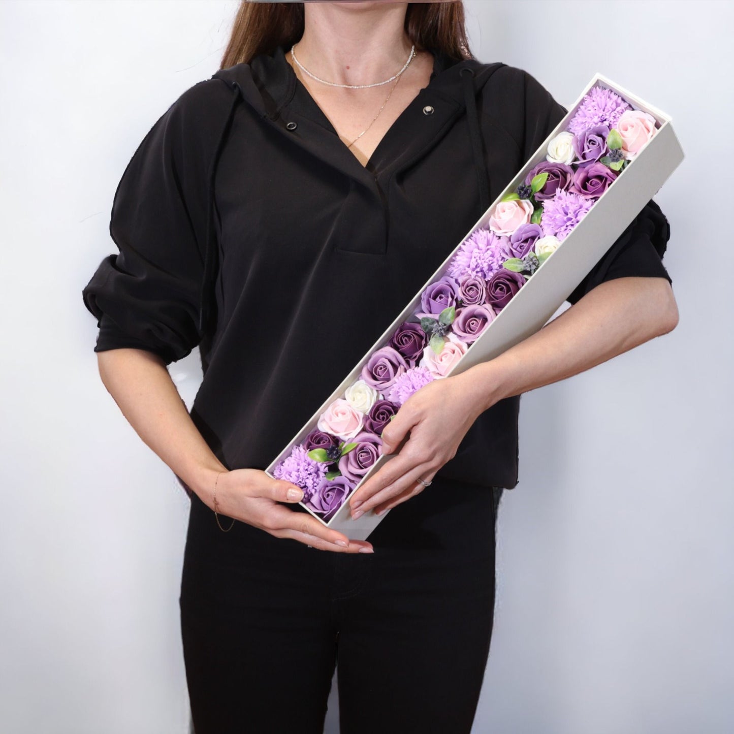 Seifenblumen-Geschenkbox 'Ewige Romantik' – Lavendel, Rose & Nelke