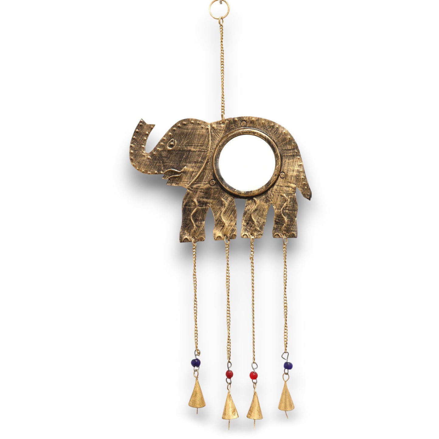 Klangspiel 'Weiser Elefant' mit Spiegel und 4 Glocken - 60x24 cm