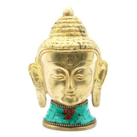Handgefertigter Buddha-Kopf aus Messing mit Howlit-Einlagen – 5 cm