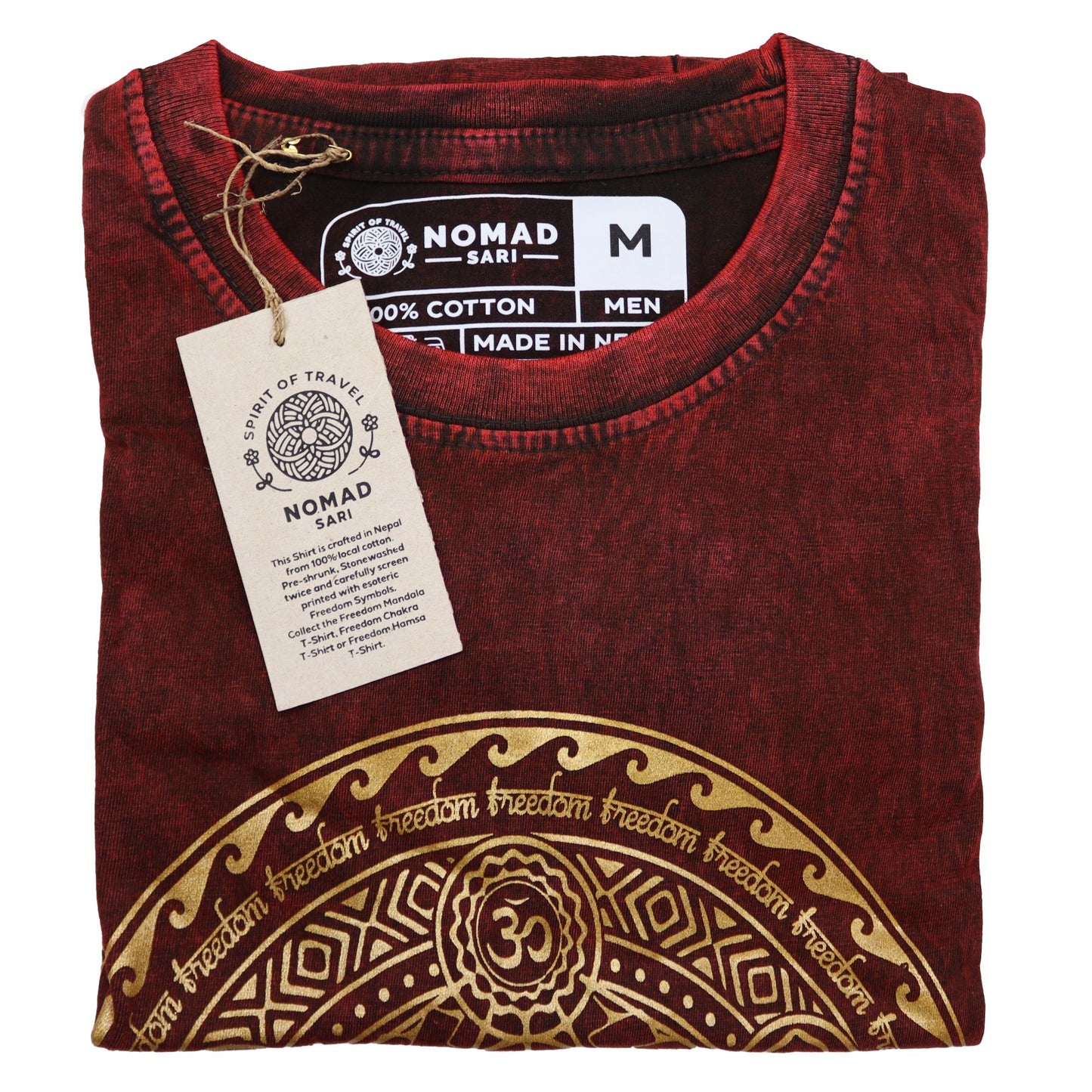 Chakra T-Shirt in Bordeaux – Handgefertigt aus steingewaschener Baumwolle