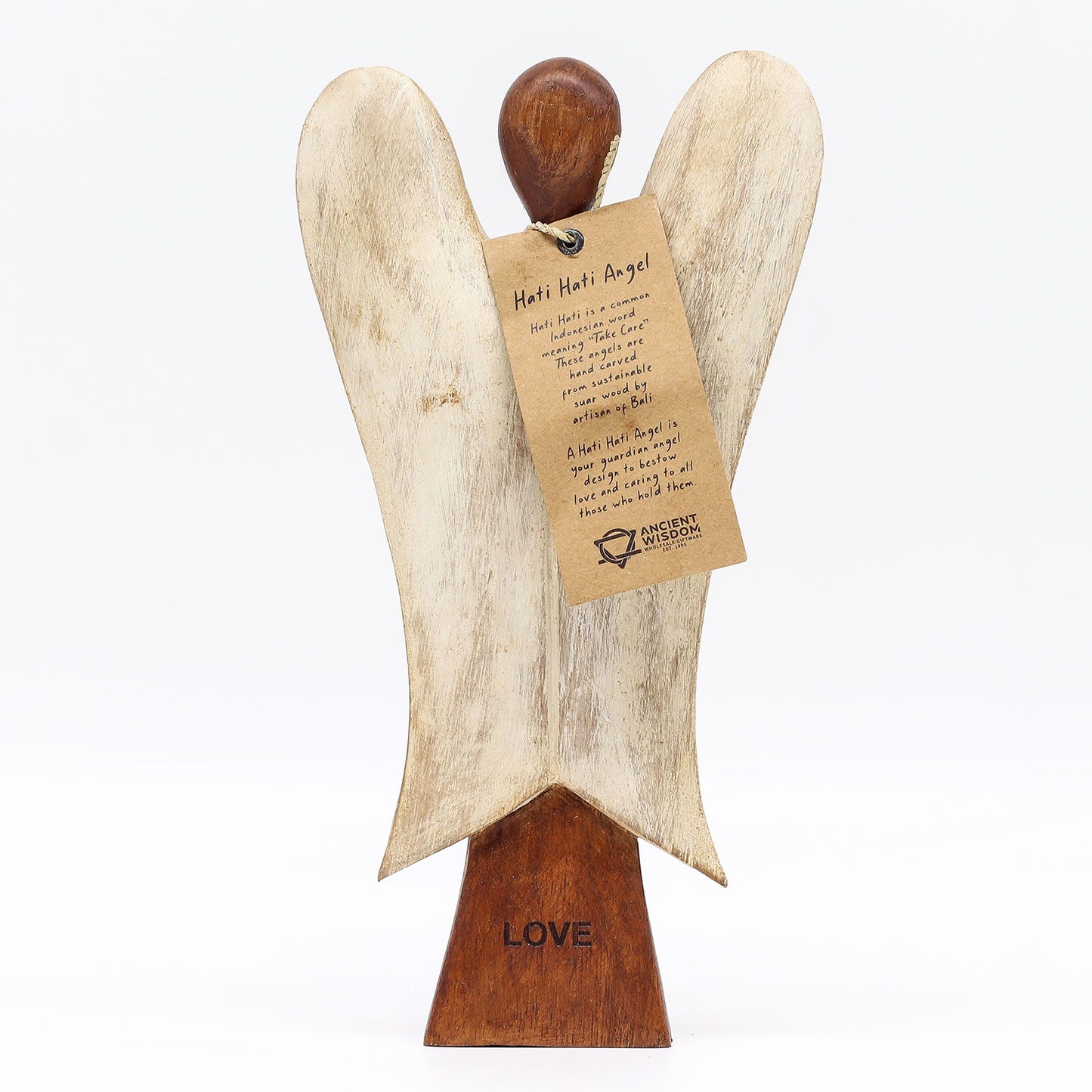 Hati-Hati Schutzengel 'Liebe' – Handgeschnitzte Holzfigur aus Suarholz, 25 cm