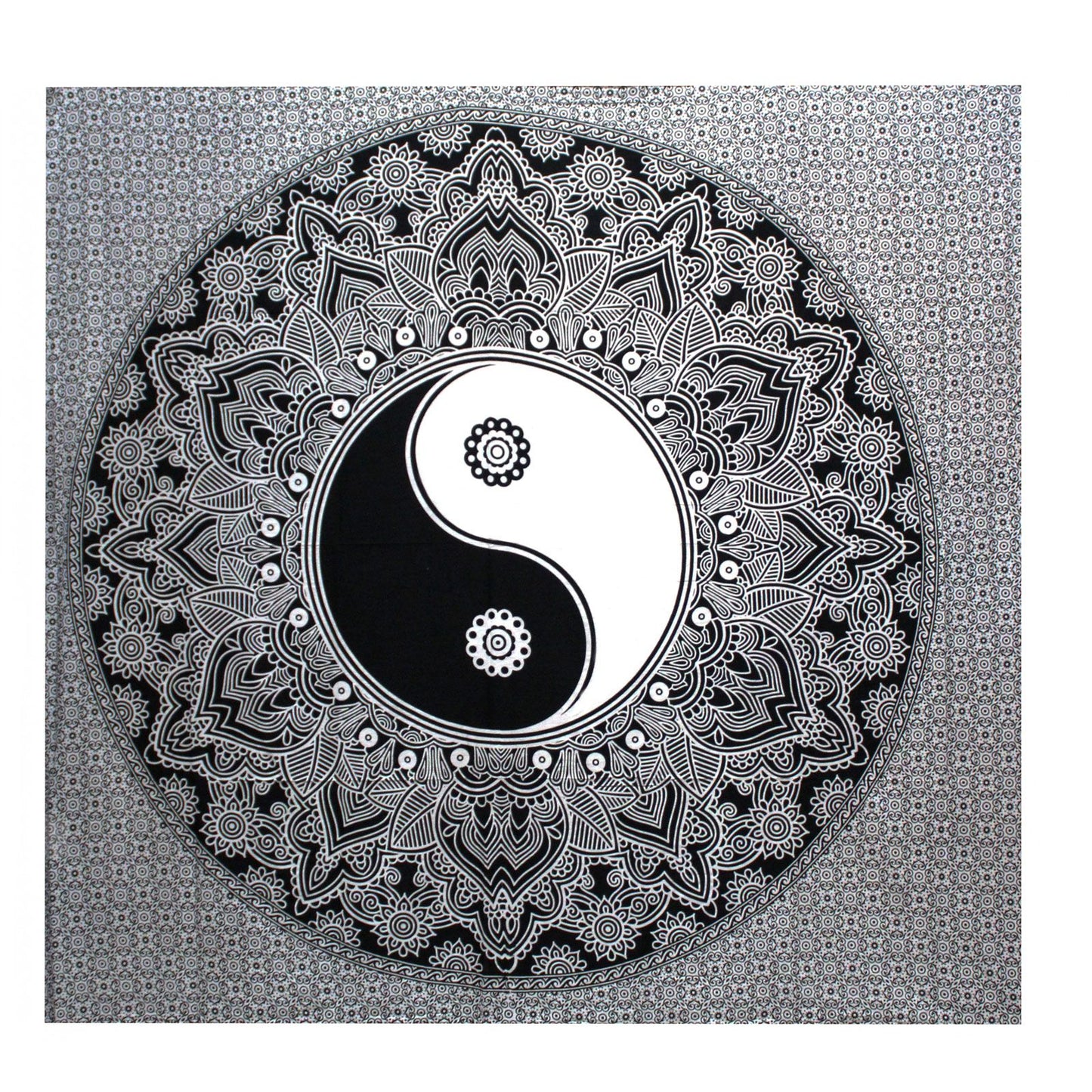 Yin & Yang Baumwoll-Tagesdecke 230x200 cm – Handgedruckter Wandbehang für Zuhause