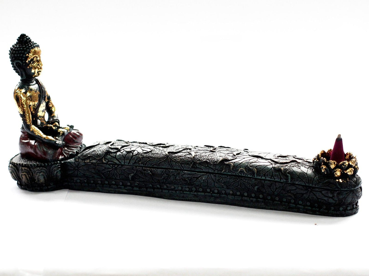 Antik-Buddha Räucheraltar aus Resin mit integrierter Aufbewahrungsbox