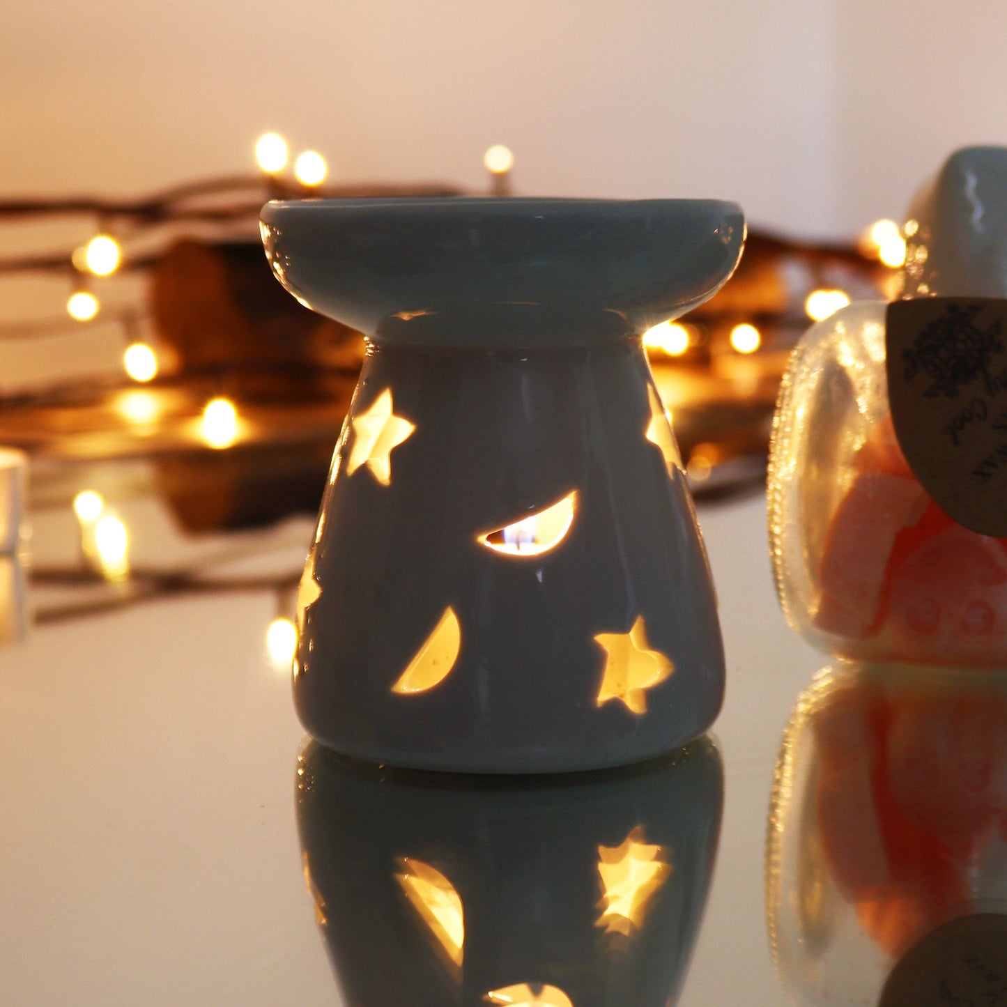 Keramik-Duftlampe mit Mond und Sternen – Weißes Design für Aromatherapie