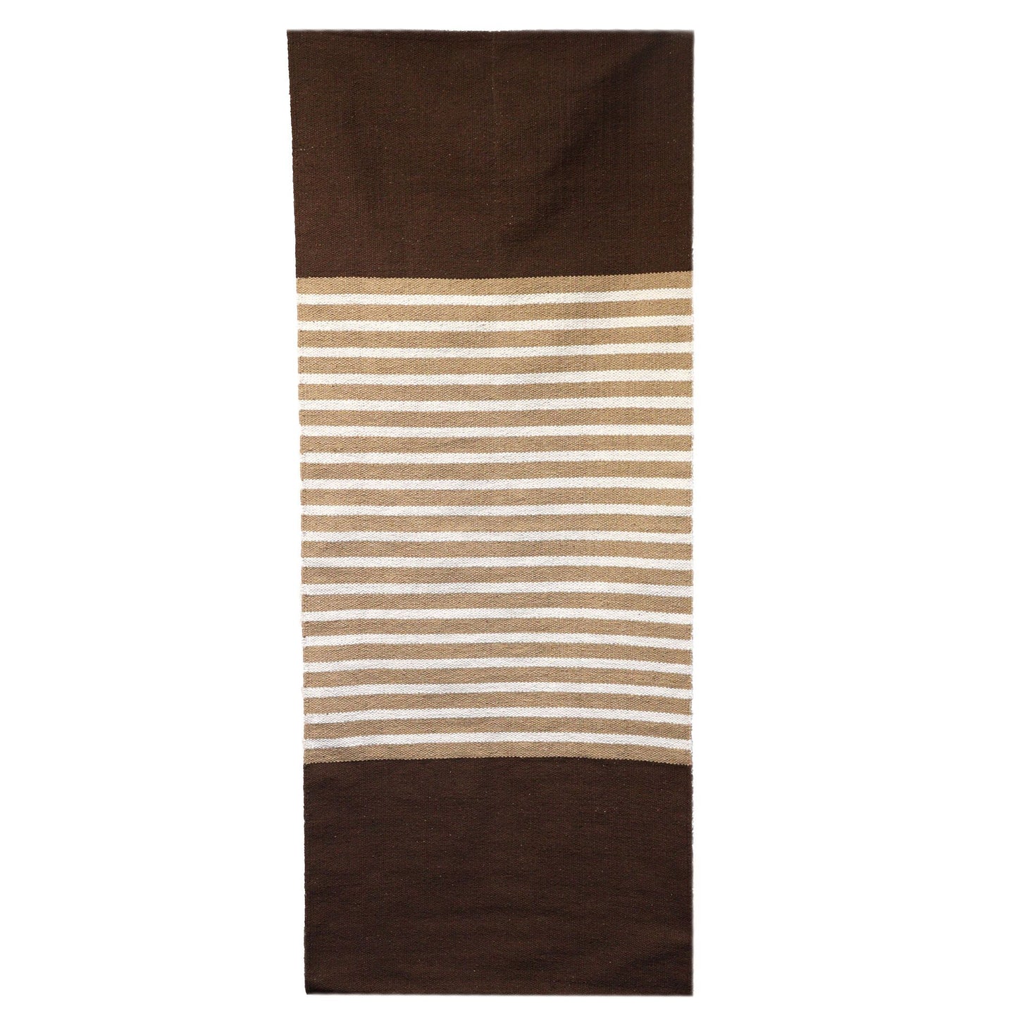 Handgewebter Baumwollteppich in Dunkelbraun-Beige | 70x170 cm
