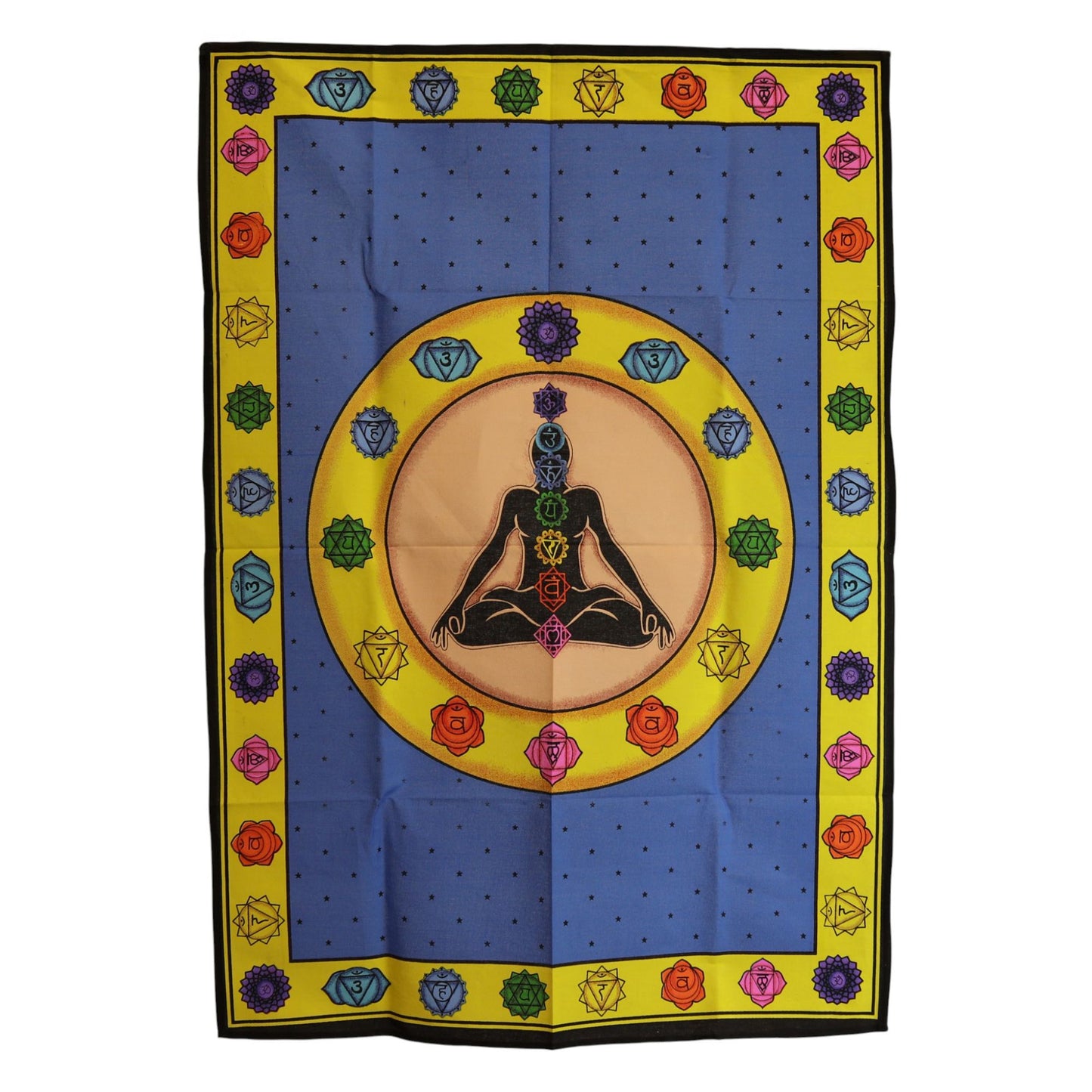 Wandbild 'Chakra Fibrant' – Meditatives Baumwoll-Tuch in Blau (70x110 cm)