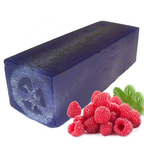 Handgemachte Seifenscheibe mit Luffa & Mohnsamen - Frischer Himbeerduft