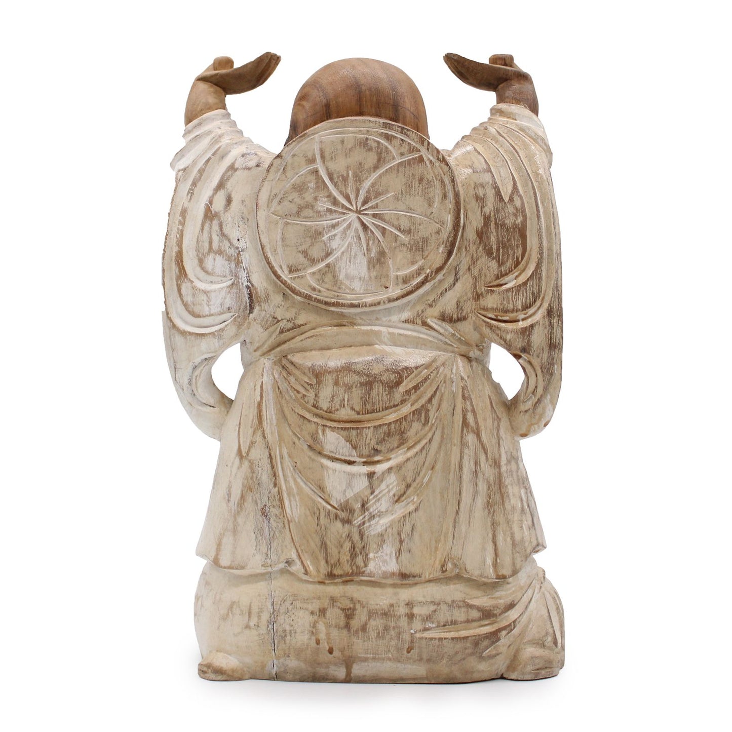 Handgeschnitzte Buddha-Statue aus Suarholz, naturweiß, 40 cm - Hände oben