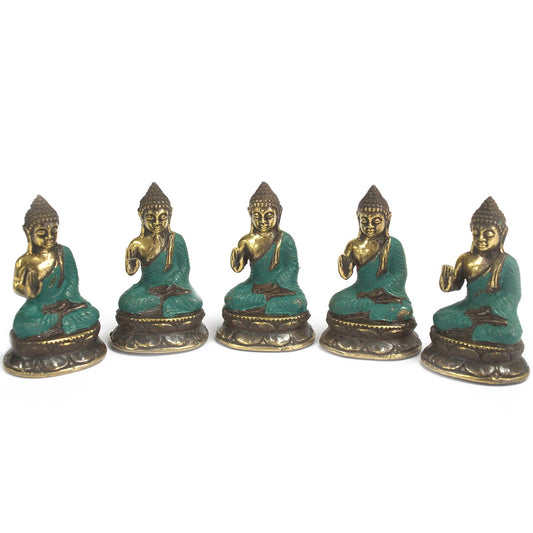Kleine Buddha-Figur mit erhobener Hand – Handgefertigte Messing-Statuette