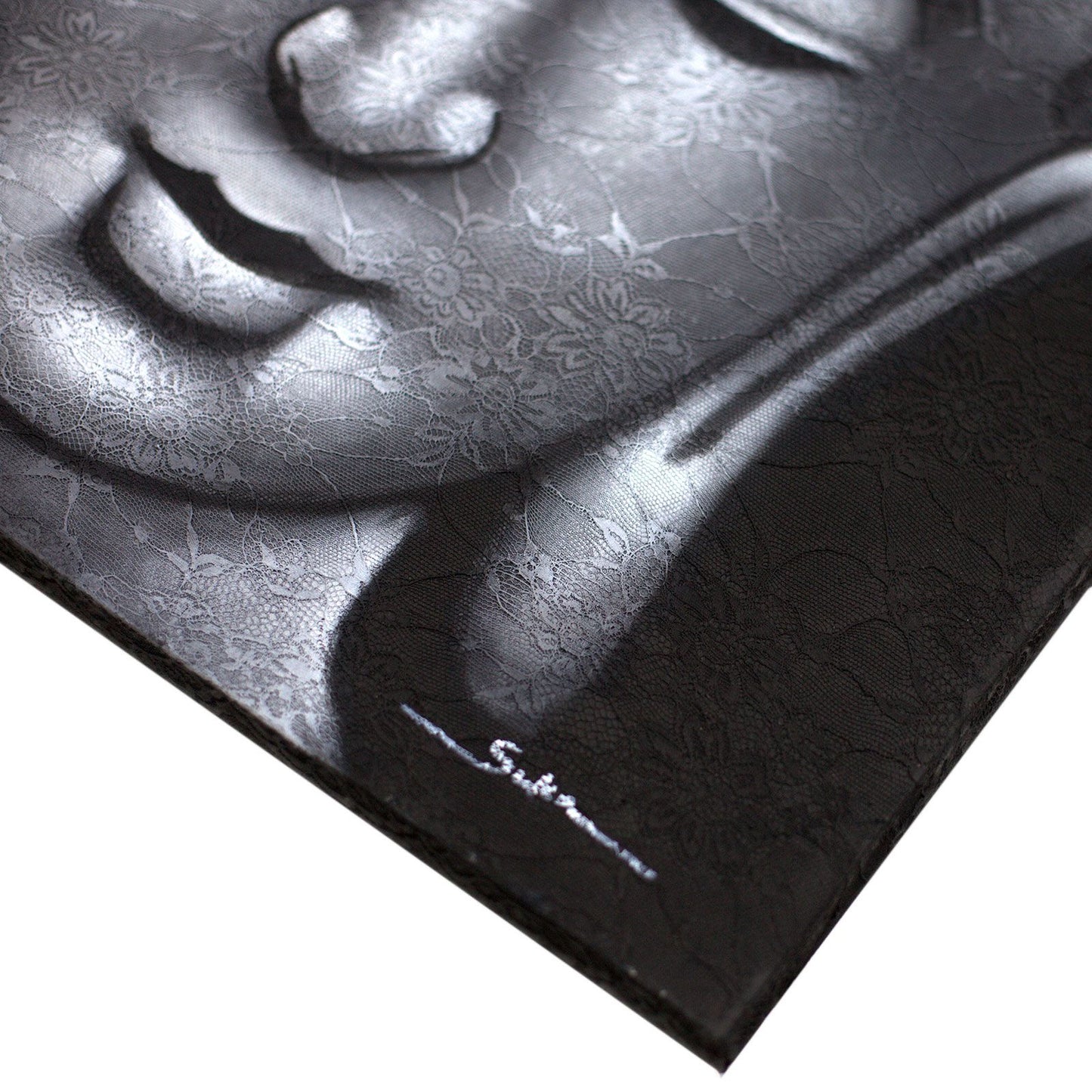 Buddha Leinwandbild 'Graues Brokatdetail' 60x80 cm - Handgemaltes Original