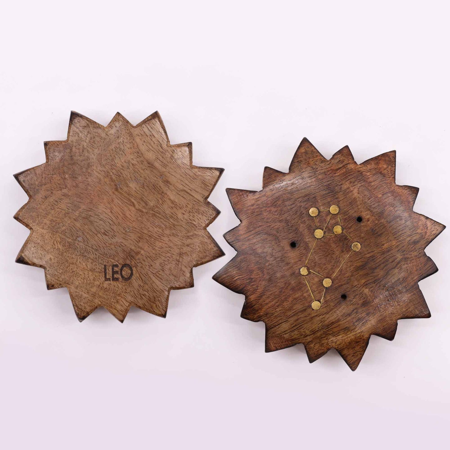 Set mit 12 Räuchersonnen - Gravur der Tierkreiszeichen in Mangoholz und Messing