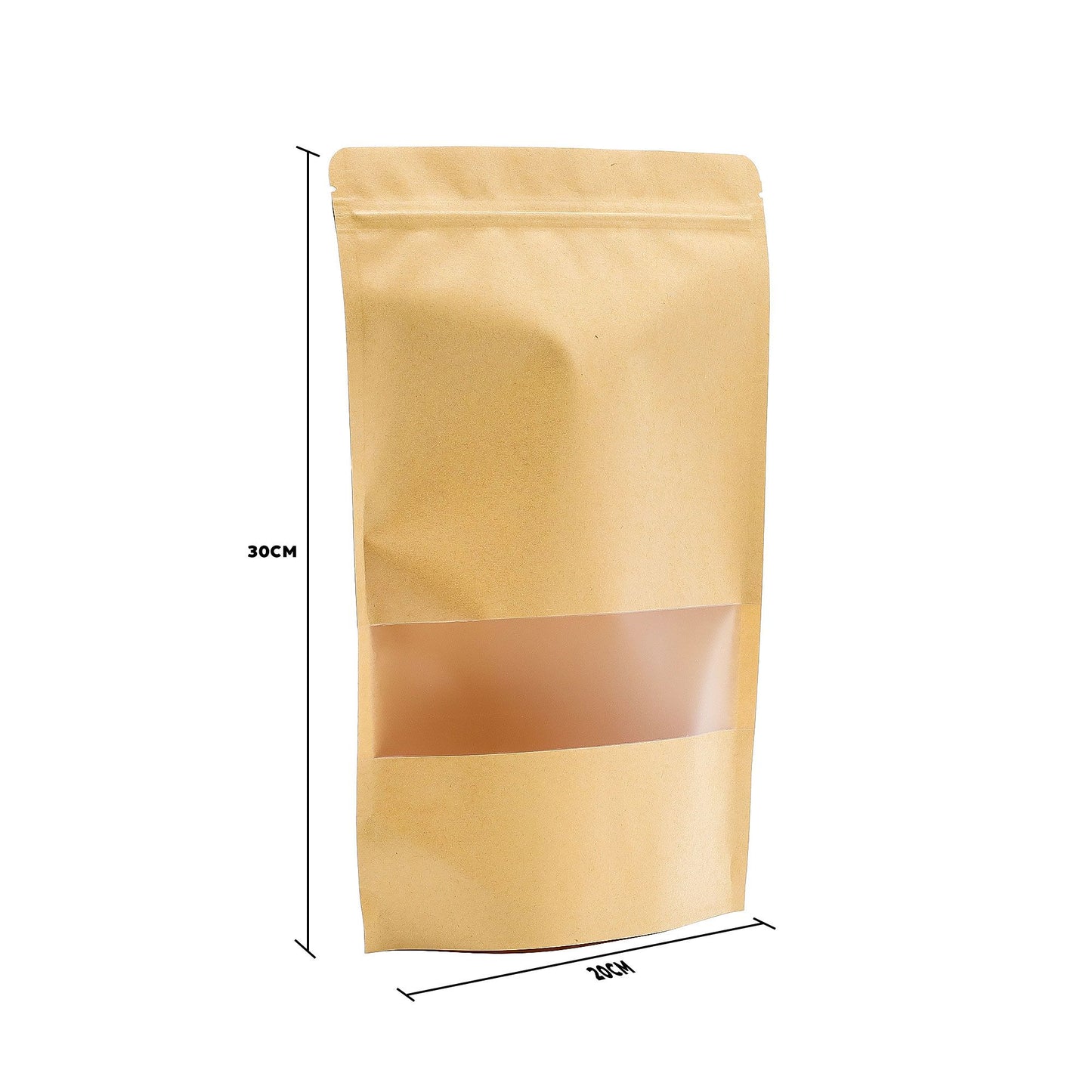 10er Set Kraftpapier-Beutel mit Sichtfenster und Griffverschluss, 20x30 cm