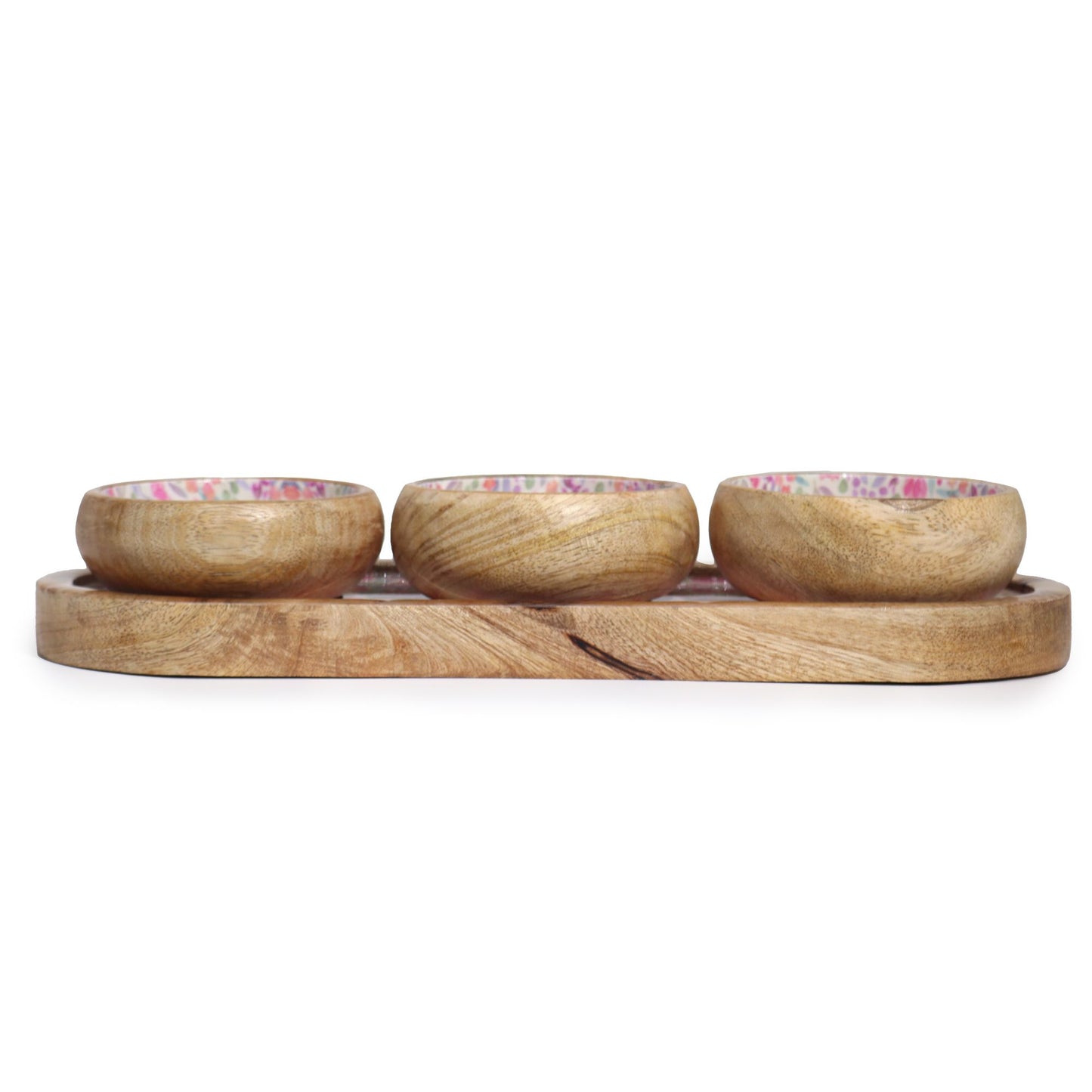 Servierset 'Pretty Floral' aus Mangoholz mit 3 Schalen