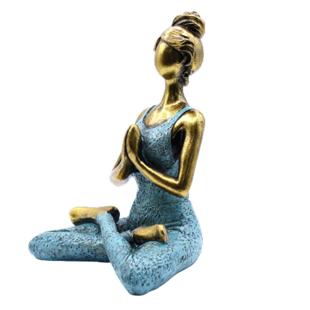 Zenith Yoga-Figur – Handbemalte Meditationstatue in Bronze & Türkis, 24 cm