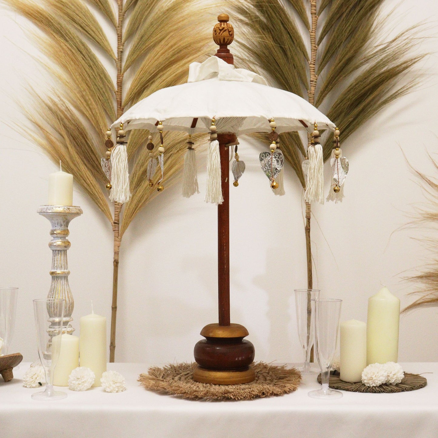 Zierschirm Bali Natur 40 cm - Handgefertigte Canvas-Dekoration mit Aluminium-Akzenten