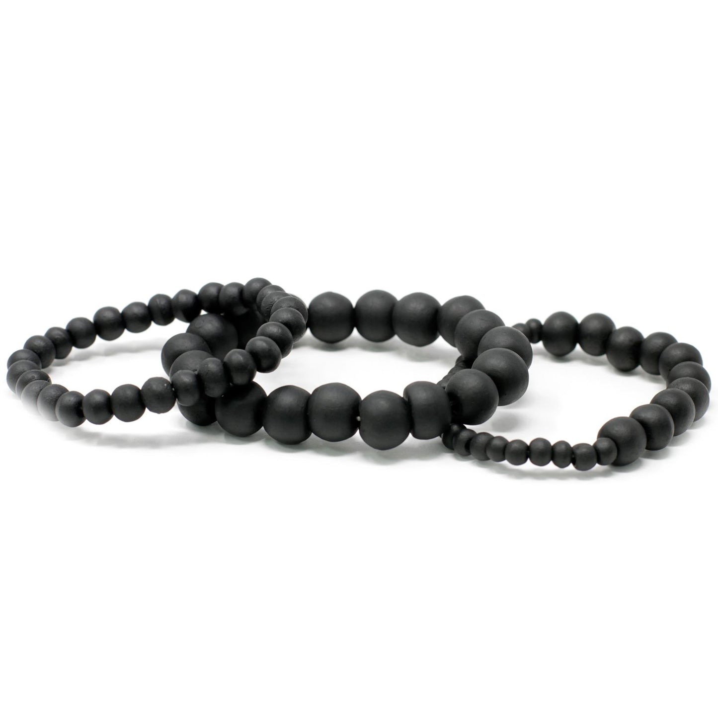Set aus 3 Holzperlen-Armbändern in Schwarz - Natürliches Kokosholz