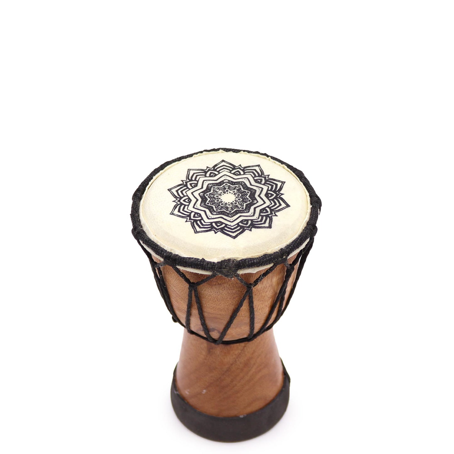 Handgefertigte Mandala-Djembe Trommel, 15 cm - Miniatur aus Suar-Holz