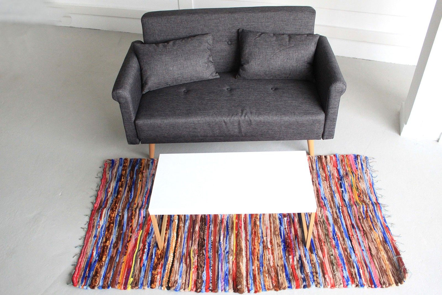 Indischer Samt-Flickenteppich 105x185 cm – Patchwork Design in lebendigen Farben