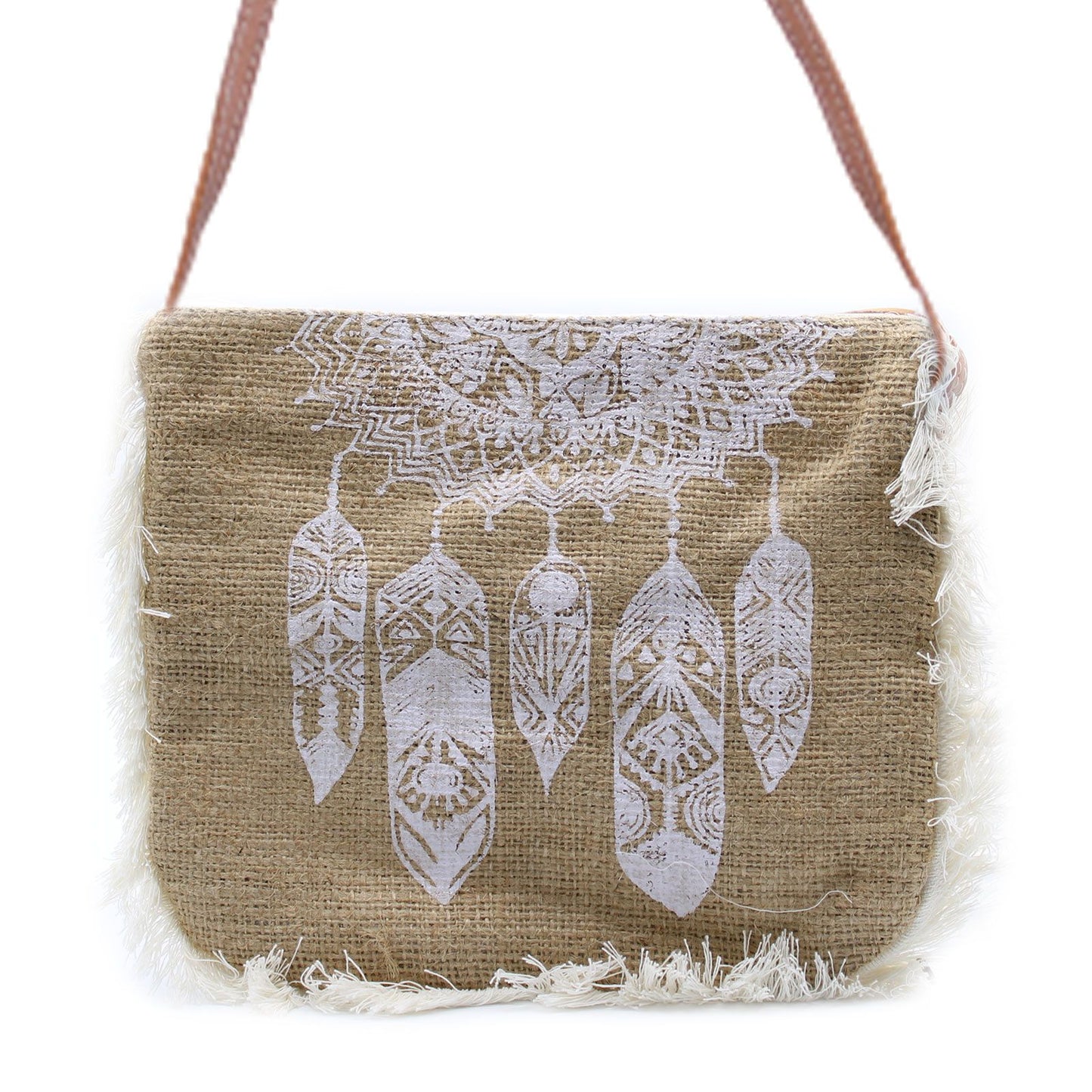 Jute-Fransentasche mit Traumfänger-Motiv – Lässiger Boho-Chic