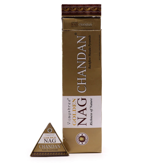 Goldene Chandan Räucherkegel Jumbo (10er Pack) mit Wasserfall-Rauch