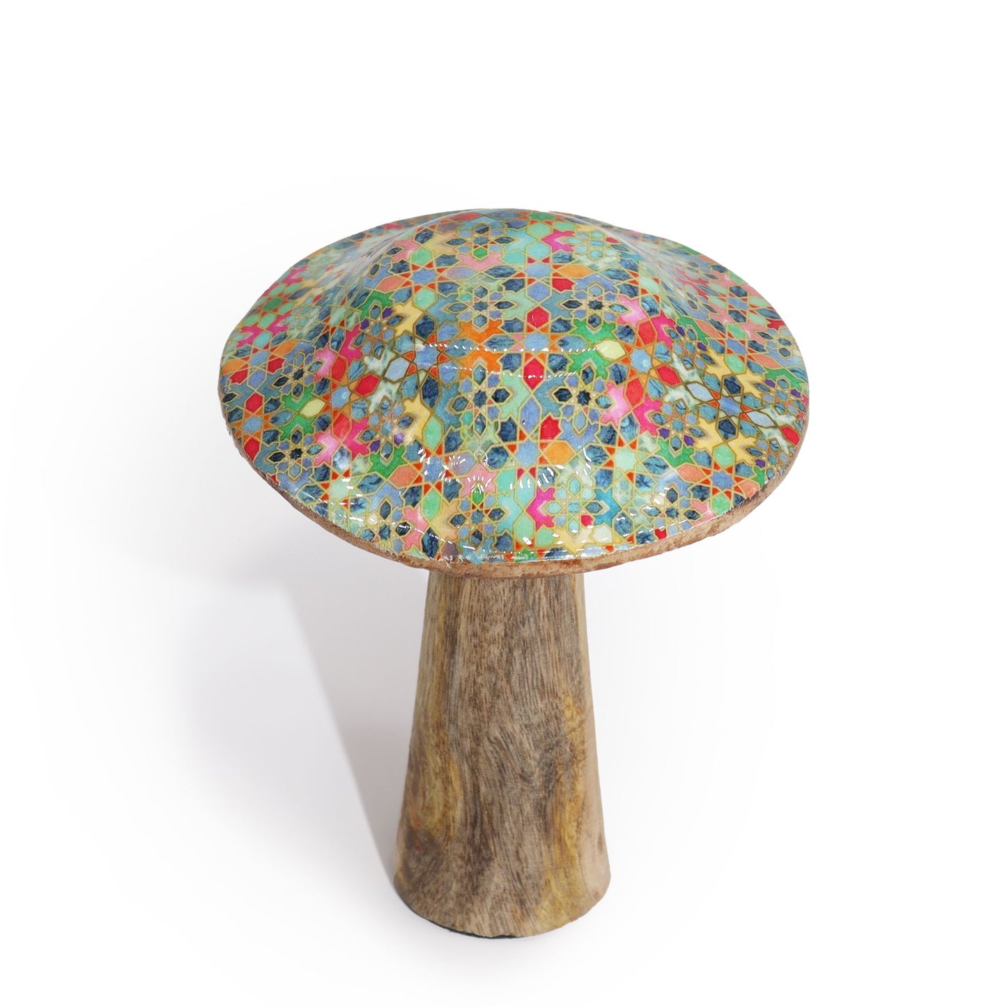 Dekopilz aus Mangoholz - Mediterranes Mosaikmuster, 10 cm