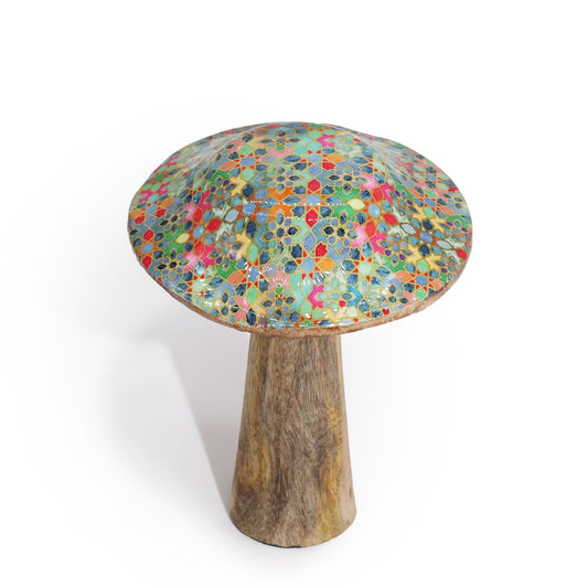 Dekopilz aus Mangoholz - Mediterranes Mosaikmuster, 10 cm