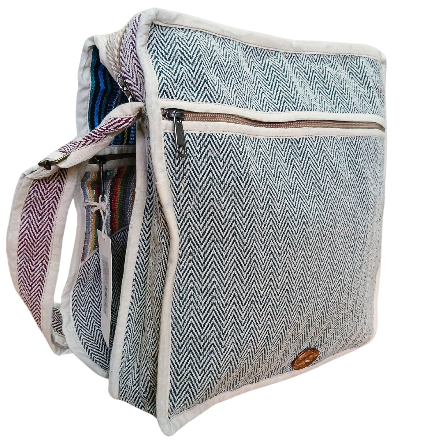 Messenger Bag für Laptop bis 13 Zoll - Handgefertigt aus Hanf & Baumwolle