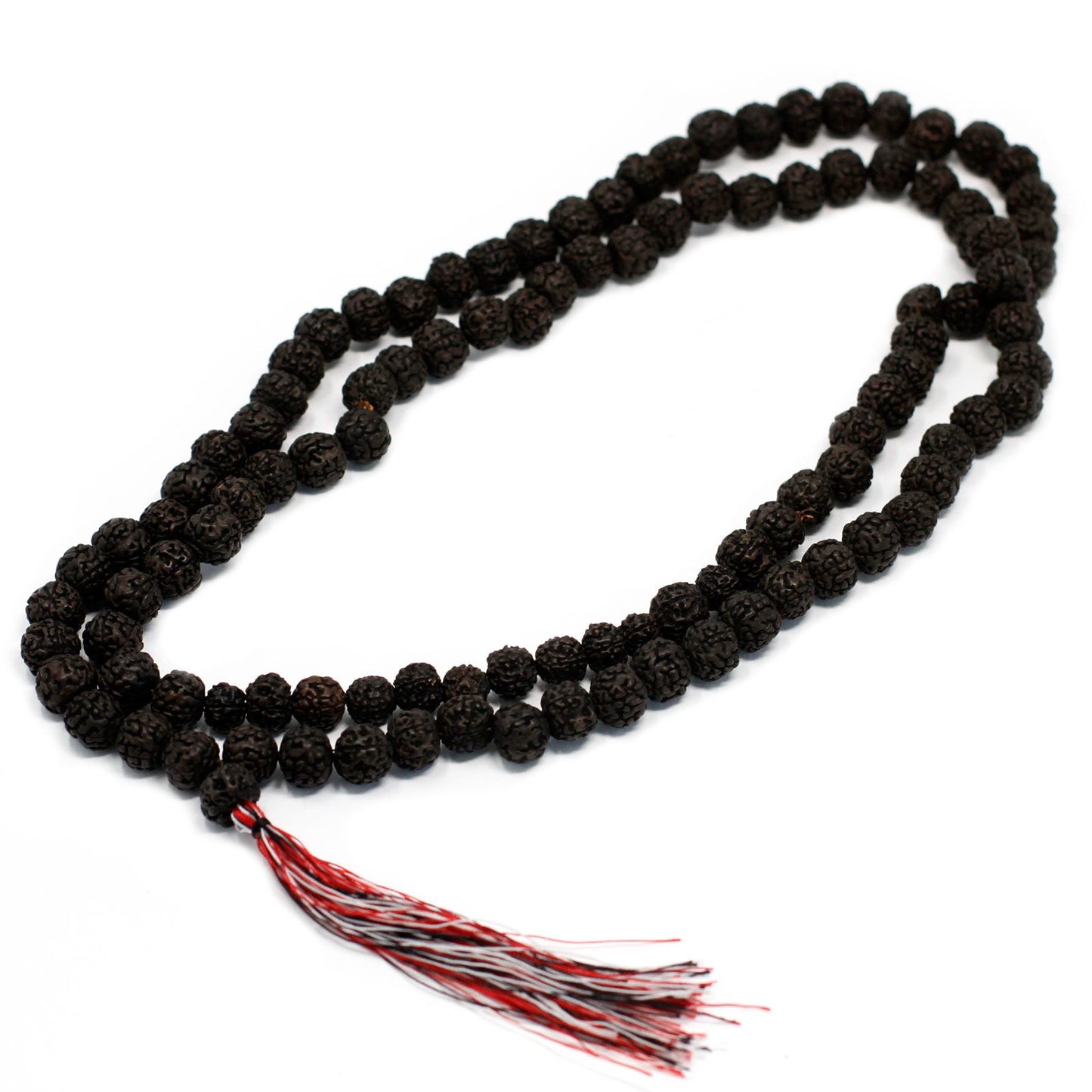 Traditionelle Mala mit 108 dunklen Rudraksha-Perlen aus Holz