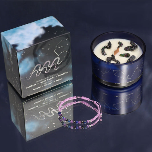 Kristallkerze Wassermann mit Edelstein-Armband – Set für Inspiration & Entspannung