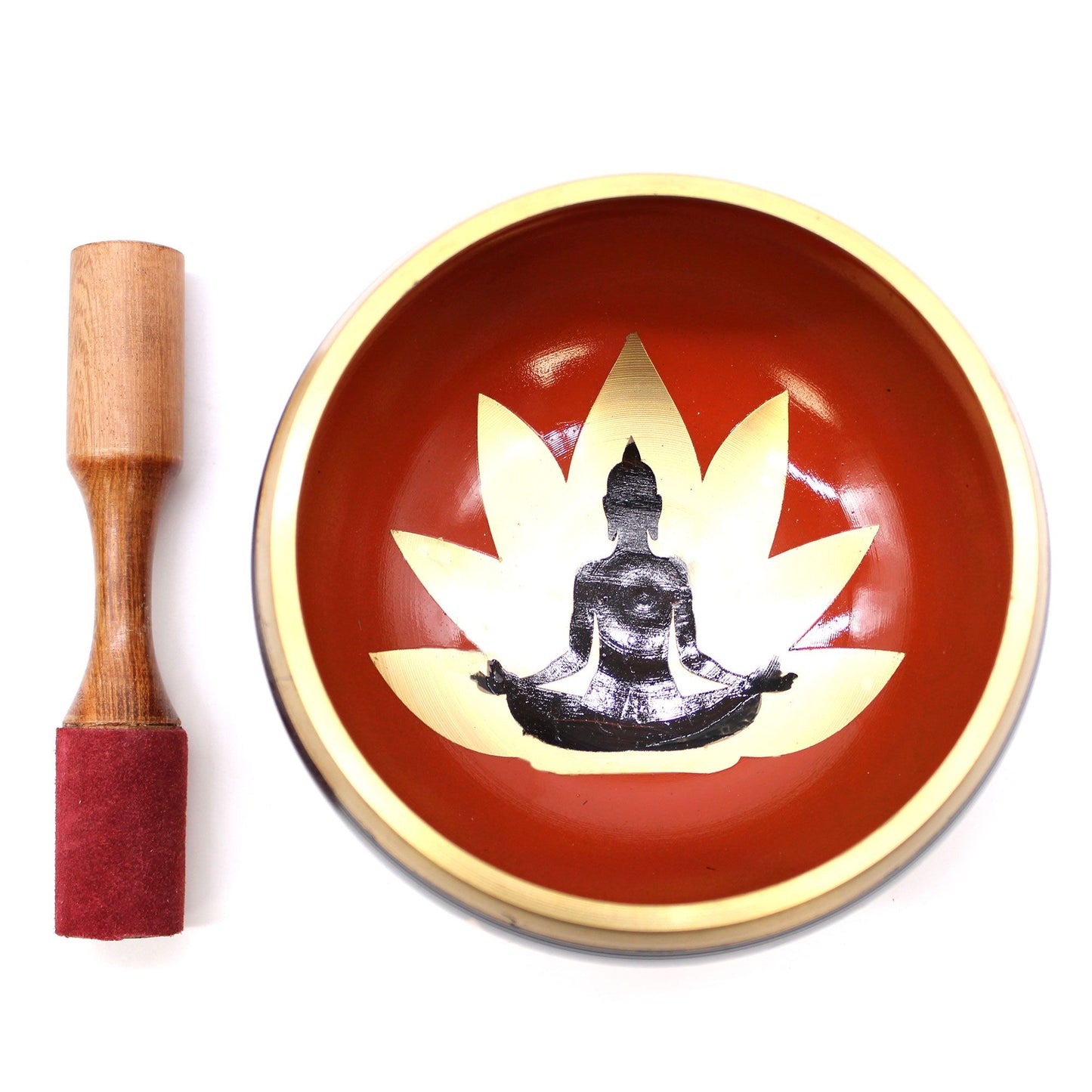 Klangschalen-Set Buddha in Schwarz-Orange, 14 cm (2-tlg.) – Handgefertigt aus Messing