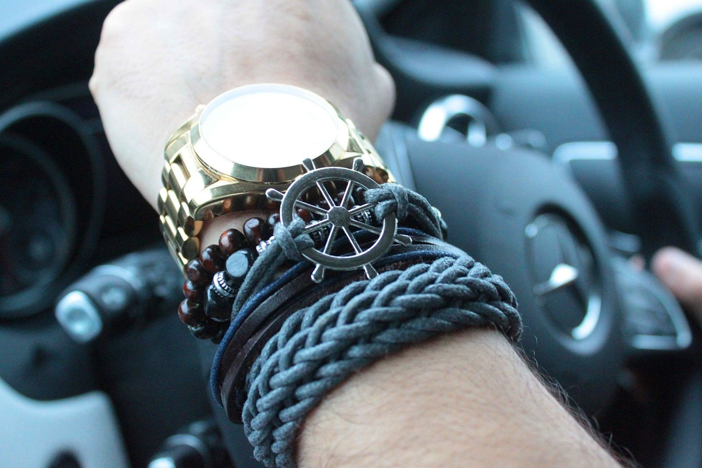 Herrenarmband-Set Moody & Blue - 4+ Stücke aus Leder & Metall