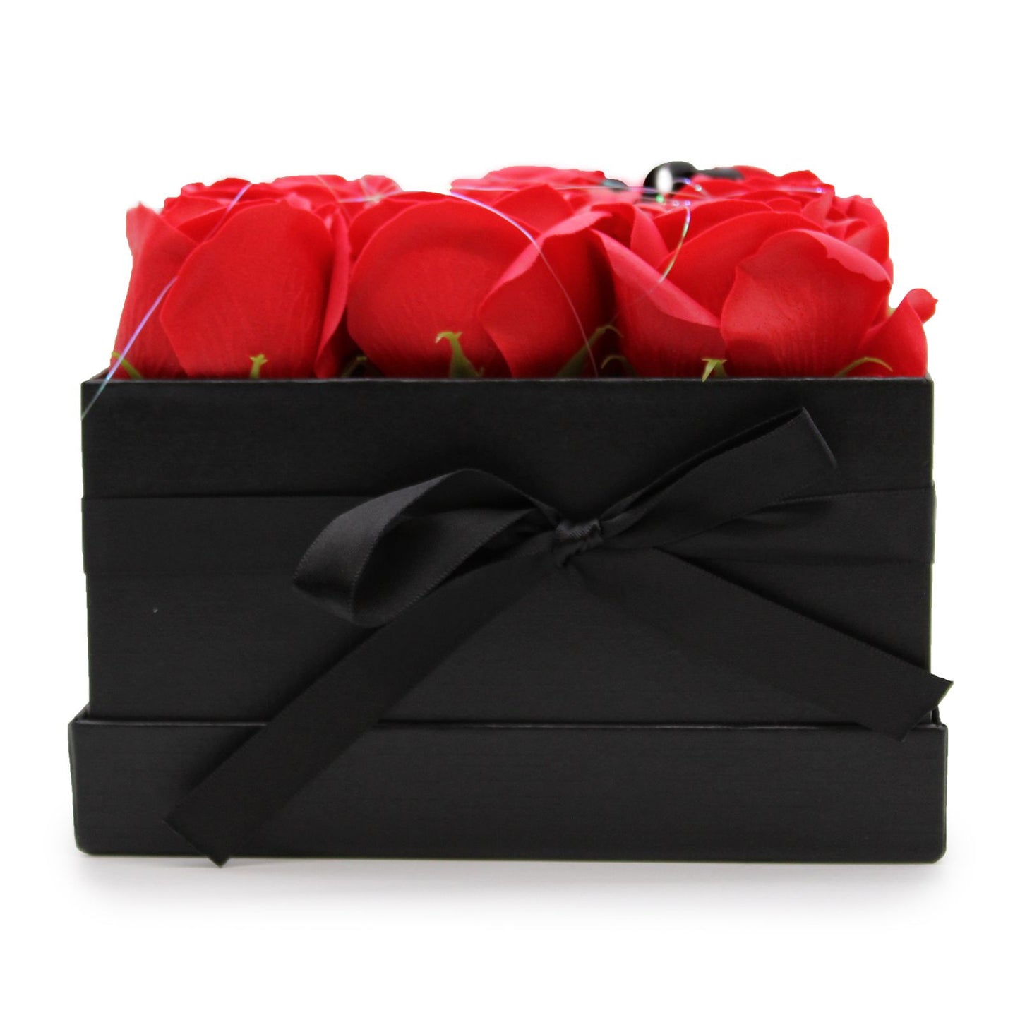 Luxus-Seifenrosenstrauß 'Ewige Romantik' - 9 rote Rosen im Quadrat-Arrangement