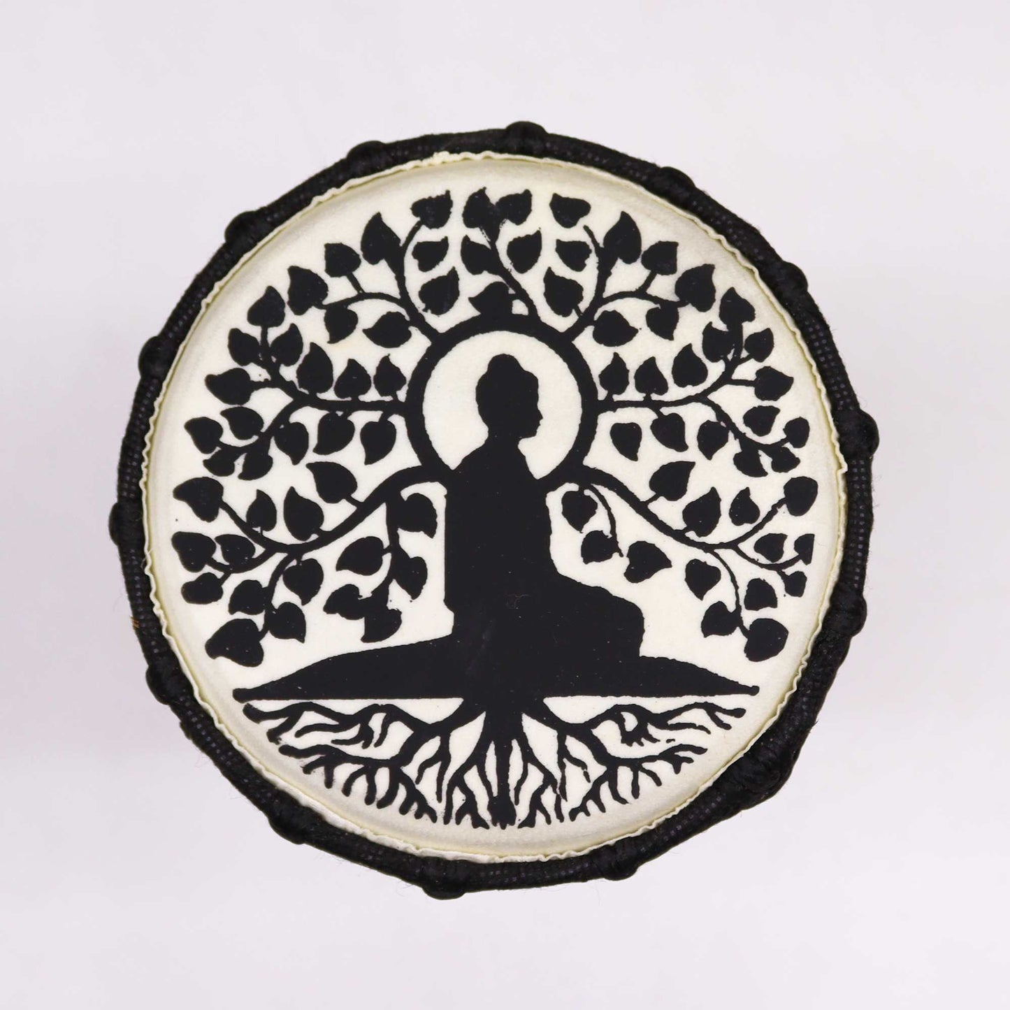 Handgefertigte Djembe-Trommel mit Buddha-Motiv – 25 cm Wide Top