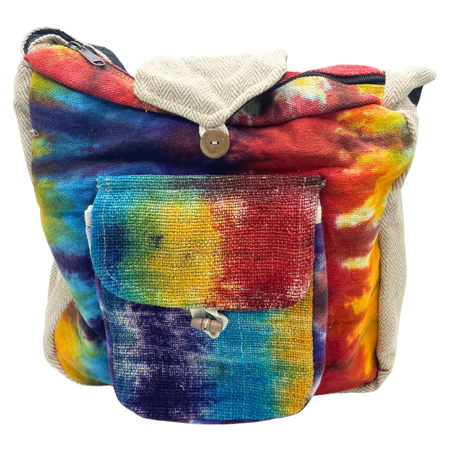 Hanf-Studienrucksack im Tie-Dye Look mit Fronttasche