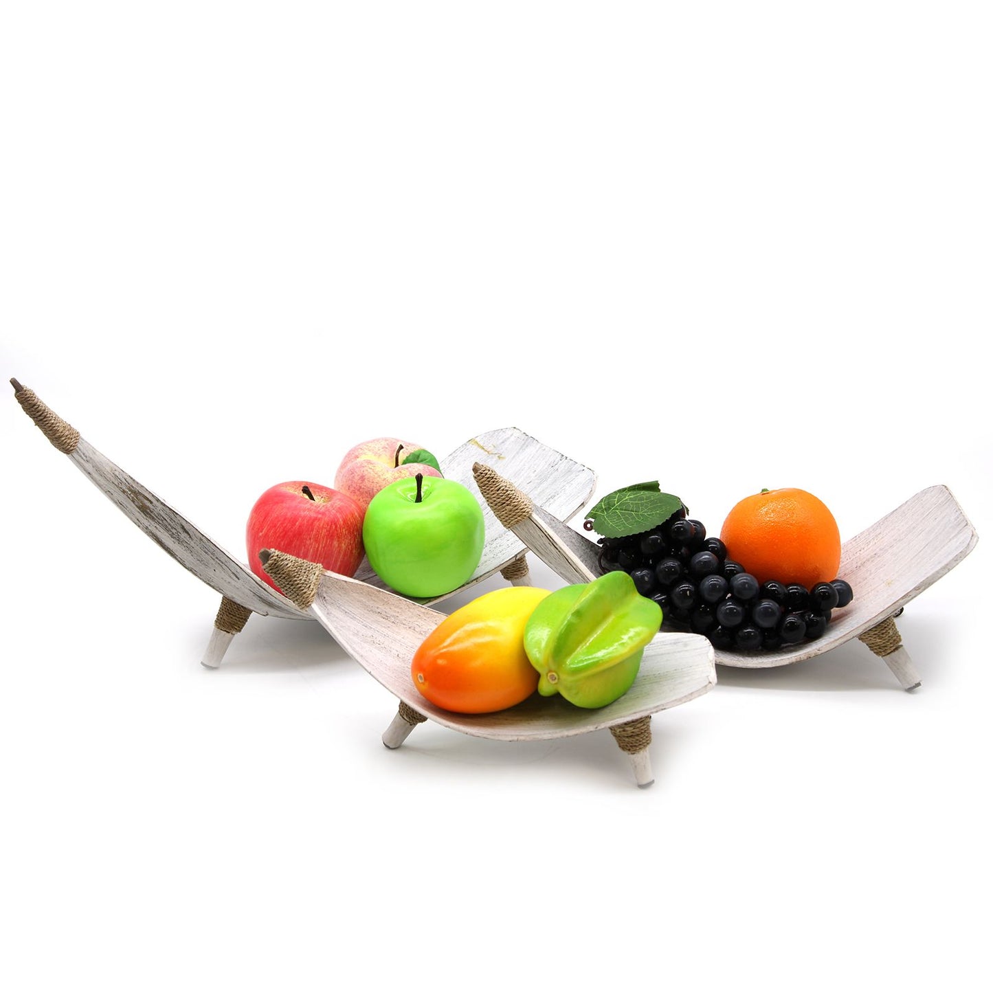 Set aus 3 Schalen aus Kokosblatt in Weiß - Natürliche Deko- und Obstschalen